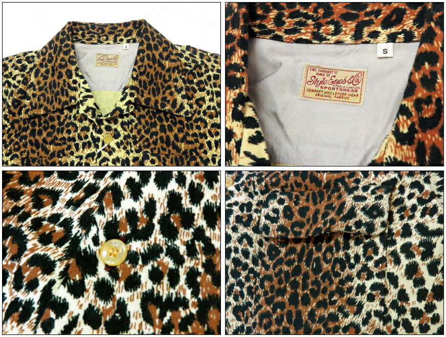 Style Eyes スタイルアイズ เสื้อเชิ้ตผ้าฟลานเนลแขนยาวลายเสือดาว เสื้อเชิ้ตกีฬาสไตล์กลางทศวรรษ 1950 “LEOPARD” SE29575