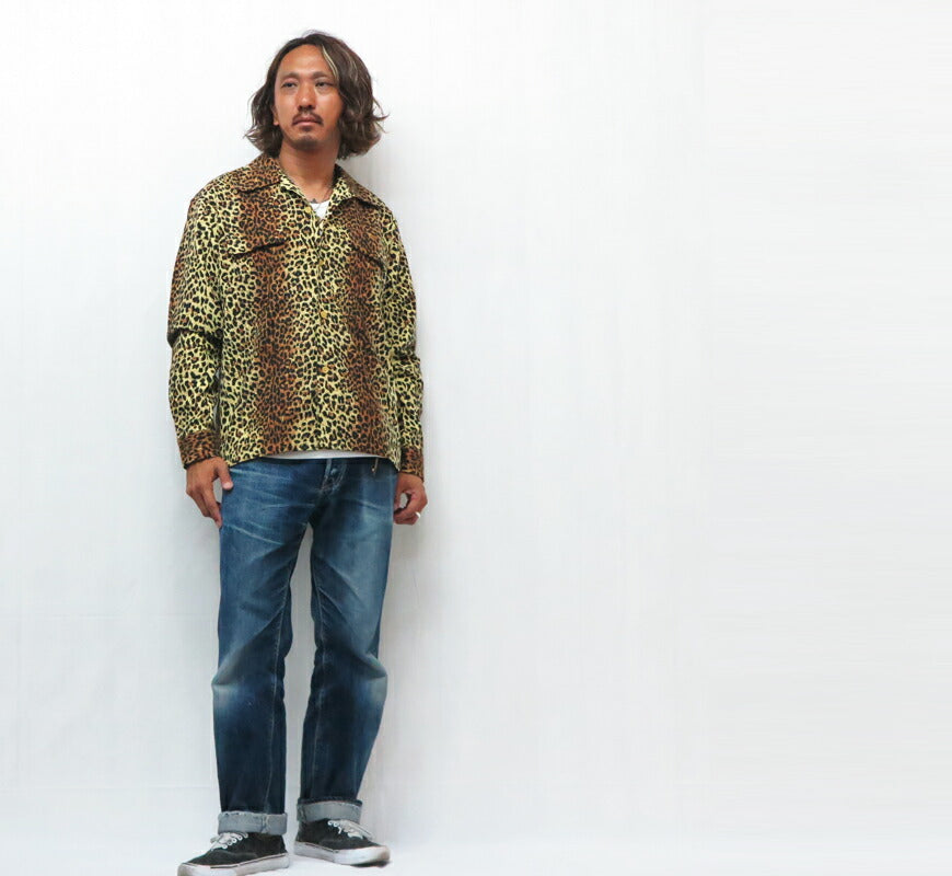 Style Eyes スタイルアイズ เสื้อเชิ้ตผ้าฟลานเนลแขนยาวลายเสือดาว เสื้อเชิ้ตกีฬาสไตล์กลางทศวรรษ 1950 “LEOPARD” SE29575