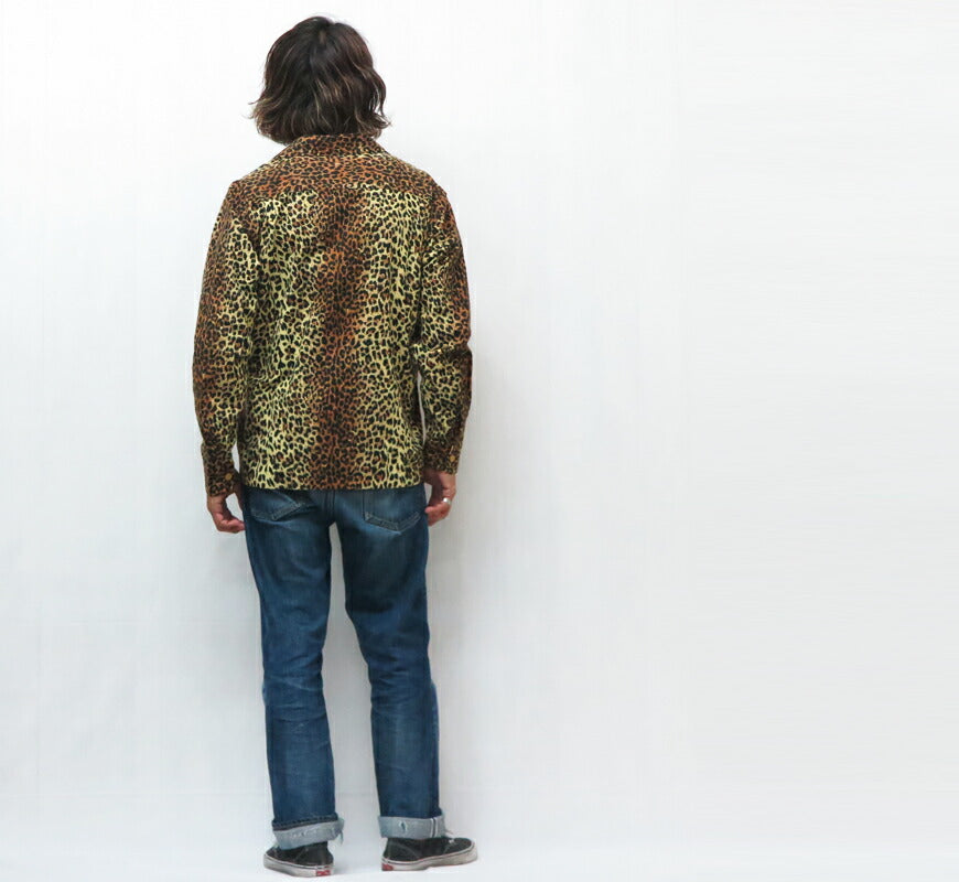 Style Eyes スタイルアイズ เสื้อเชิ้ตผ้าฟลานเนลแขนยาวลายเสือดาว เสื้อเชิ้ตกีฬาสไตล์กลางทศวรรษ 1950 “LEOPARD” SE29575