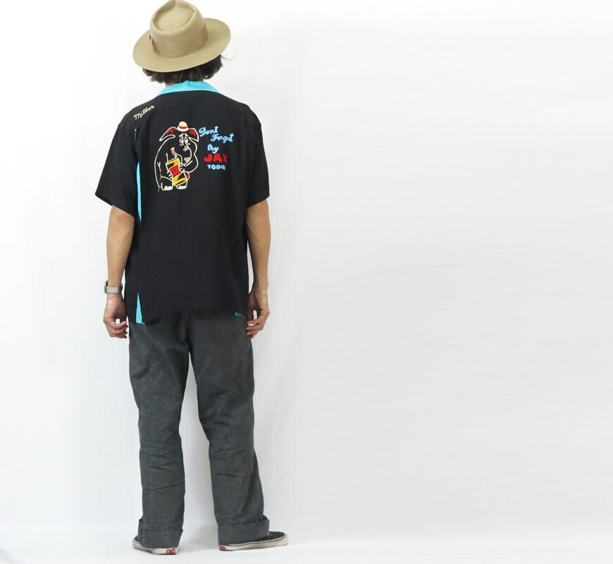 Style Eyes スタイルアイズ Kurzarm Bowlinghemd JAX BEER Bowling Offener Kragen Stickerei Rayon SE39458