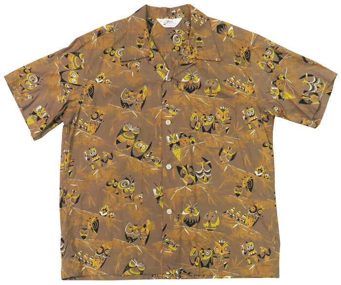STAR OF HOLLYWOOD スターオブハリウッド Camisa de algodón tipo typewriter manga corta cuello abierto OWL Aloha hawaiana SH39494