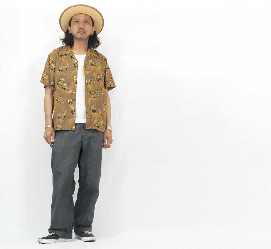 STAR OF HOLLYWOOD スターオブハリウッド Camisa de algodón tipo typewriter manga corta cuello abierto OWL Aloha hawaiana SH39494