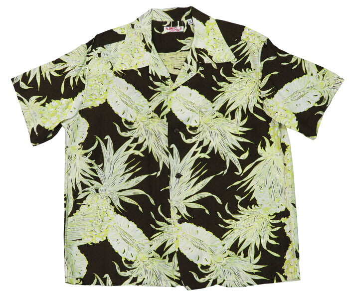 サンサーフ SUN SURF เสื้อฮาวายแขนสั้นผ้าเรยอนซาตินลาย "ISLAND PINEAPPLE" HALE HAWAII, ROYAL HAWAIIAN SS39413