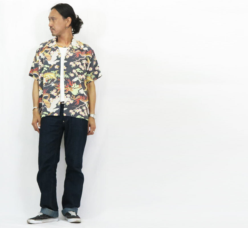 サンサーフ SUN SURF 半袖 レーヨン壁縮緬 ハワイアンシャツ 「THE TRIANGULAR FIGHT」 HOOKANO SPORTSWEAR アロハシャツ SS39414