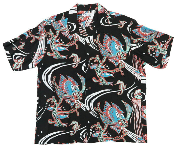 サンサーフ SUN SURF Camisa hawaiana de rayón satinado manga corta "BUG EYED FIS" THE KAHALA Aloha SS39417