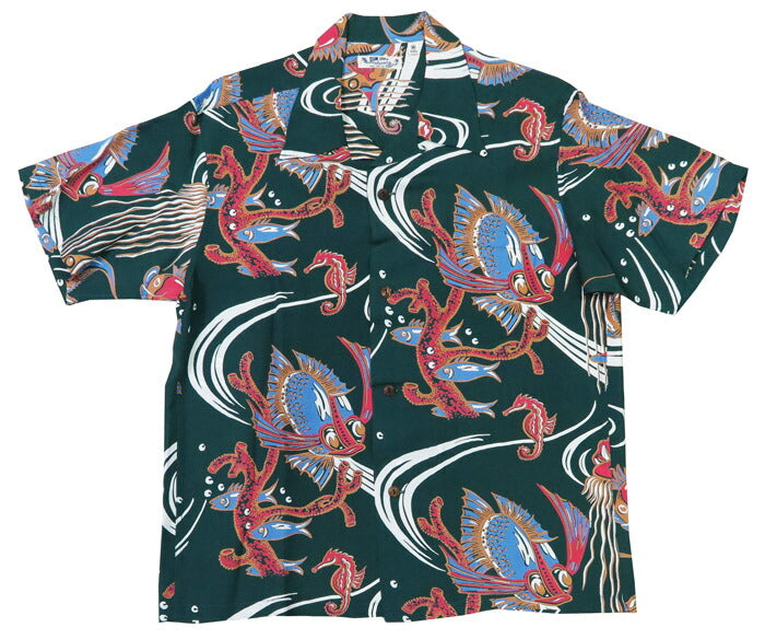 サンサーフ SUN SURF Camisa hawaiana de rayón satinado manga corta "BUG EYED FIS" THE KAHALA Aloha SS39417