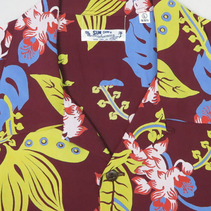 サンサーフ SUN SURF เสื้อเชิ้ตฮาวายแขนสั้น เรยอนผ้าซาตินลื่น ลาย "SHELL GINGER" DISTINCTIVE SPORTSWEAR อโลฮ่าเชิ้ต SS39423