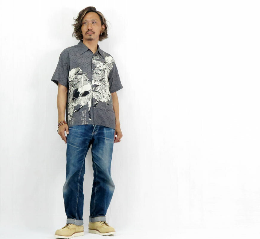 サンサーフ SUN SURF × 葛飾北斎 SPECIAL EDITION “画本武蔵鐙” 半袖 レーヨン ハワイアンシャツ日本の意匠  アロハシャツ SS39460