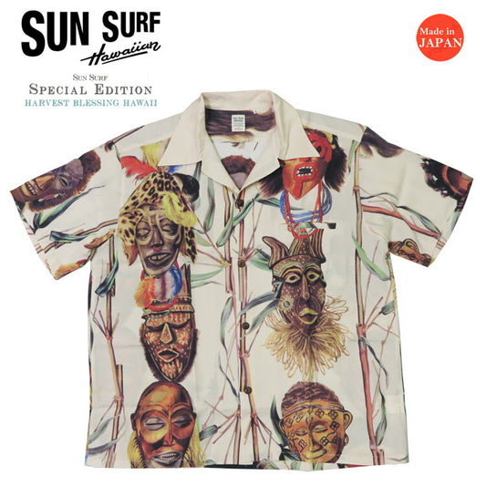 サンサーフ SUN SURF Kurzarm Rayon Habutae Hawaiianisches Hemd „BATTLE MASK“ SPEZIALAUSGABE Aloha-Hemd SS39481