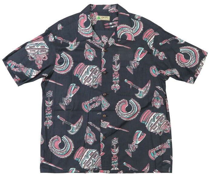 サンサーフ SUN SURF 半袖 コットン/リネン オープンカラーシャツ 「NATIVE MASK」 ハワイアンシャツ アロハシャツ SS39502