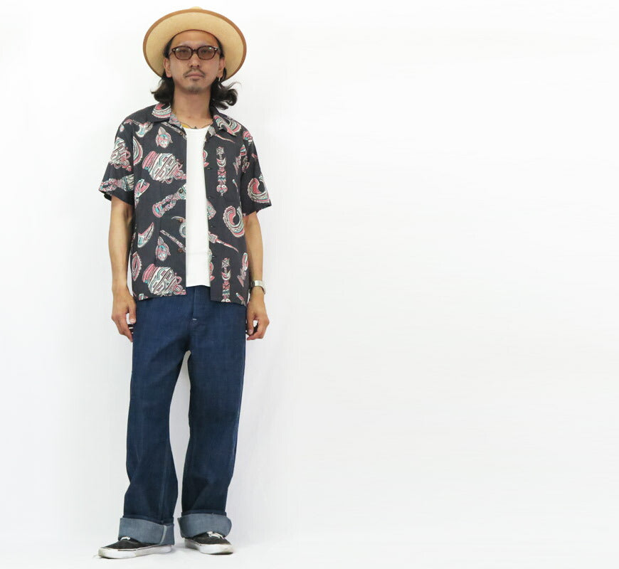 サンサーフ SUN SURF 半袖 コットン/リネン オープンカラーシャツ 「NATIVE MASK」 ハワイアンシャツ アロハシャツ SS39502