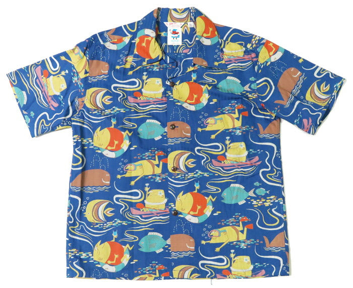 サンサーフ SUN SURF Kurzarm Dobby-Baumwolle Aloha-Hemd OCEAN ACTIVITIES von 柳原良平 mit MOOKIE SS39538