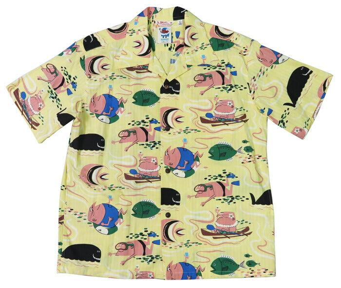 サンサーフ SUN SURF Kurzarm Dobby-Baumwolle Aloha-Hemd OCEAN ACTIVITIES von 柳原良平 mit MOOKIE SS39538