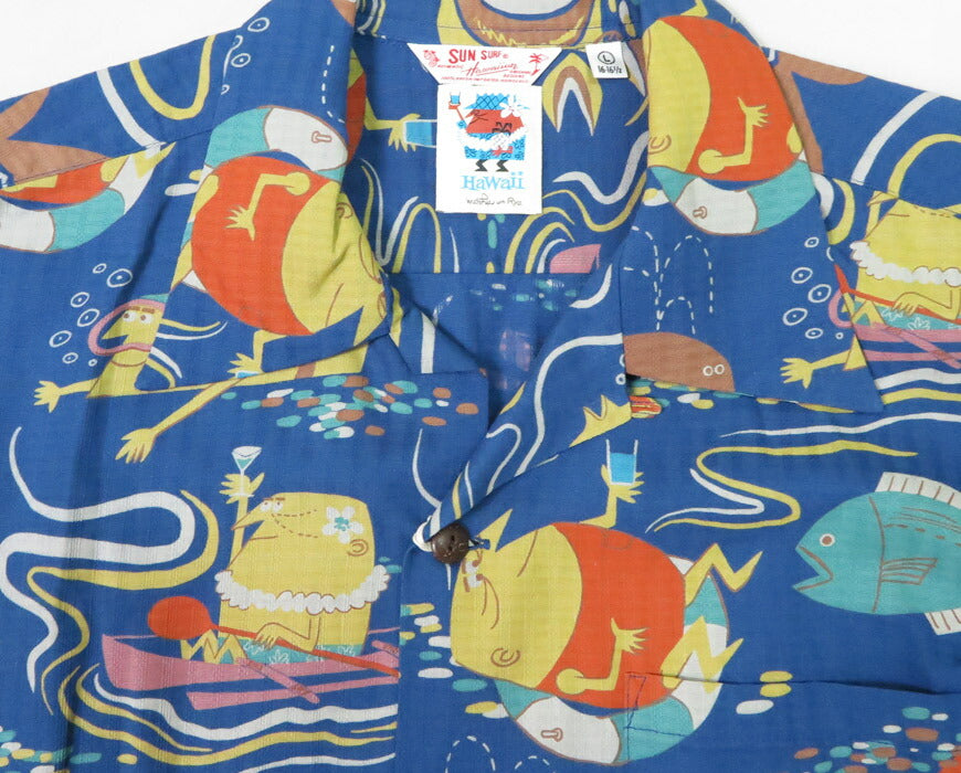 サンサーフ SUN SURF Kurzarm Dobby-Baumwolle Aloha-Hemd OCEAN ACTIVITIES von 柳原良平 mit MOOKIE SS39538