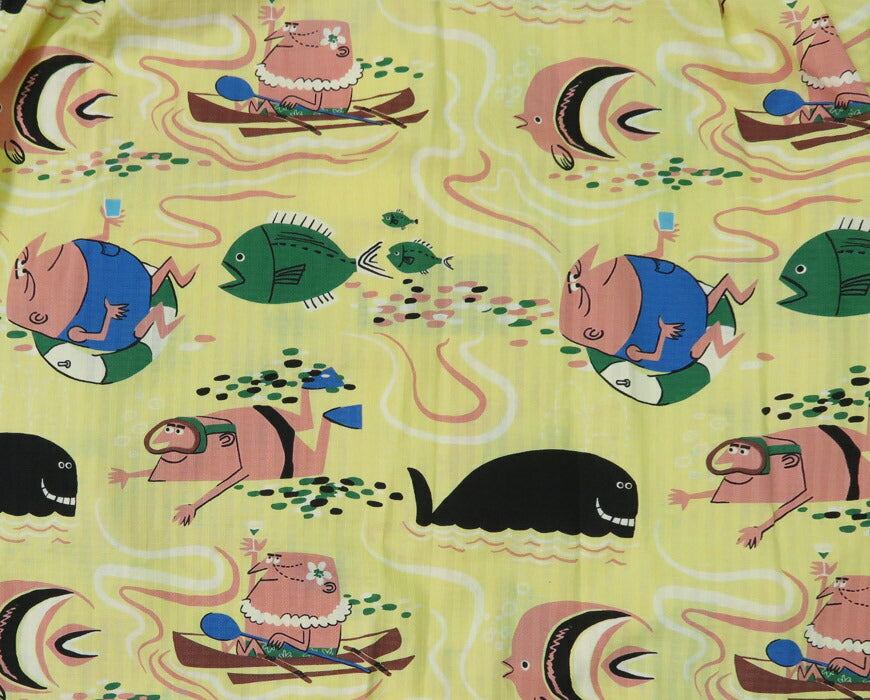 サンサーフ SUN SURF Kurzarm Dobby-Baumwolle Aloha-Hemd OCEAN ACTIVITIES von 柳原良平 mit MOOKIE SS39538