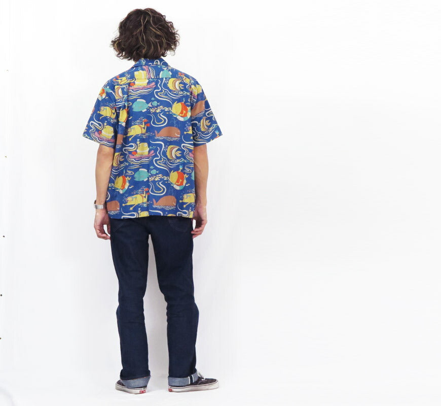 サンサーフ SUN SURF Kurzarm Dobby-Baumwolle Aloha-Hemd OCEAN ACTIVITIES von 柳原良平 mit MOOKIE SS39538