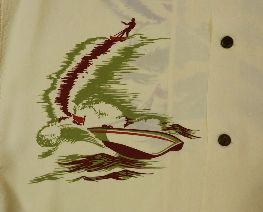 サンサーフ SUN SURF เสื้ออะโลฮาแขนสั้นผ้าเรยอนฮาบุตาเอะ “WATER SKIING” SS39630 【คอลเลกชันฤดูใบไม้ผลิ/ฤดูร้อน 2026】