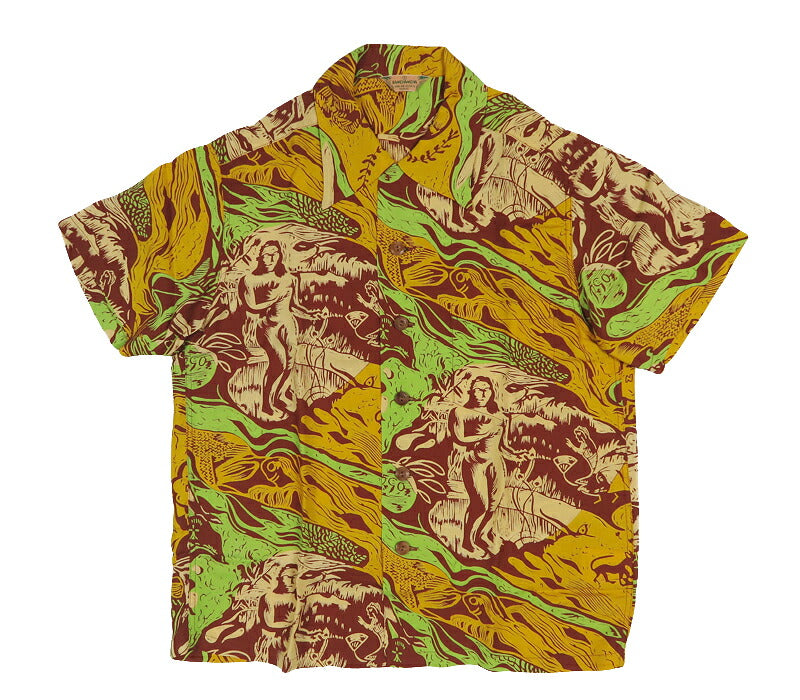 サンサーフ SUN SURF スペシャルエディション 半袖 レーヨン羽二重 アロハシャツ “GAUGUIN WOODCUT MYSTIC” KAMEHAMEHA ゴージャン ウッドカット SS39673 【2026年春夏新作】