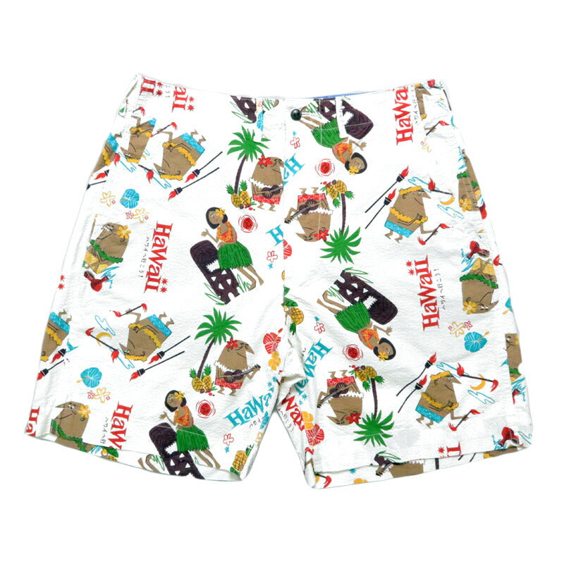 サンサーフ SUN SURF ショーツ ハーフパンツ シアサッカー生地 COTTON SEERSUCKER SHORTS “TRIP TO HAWAII” by 柳原良平 with MOOKIE SS52569