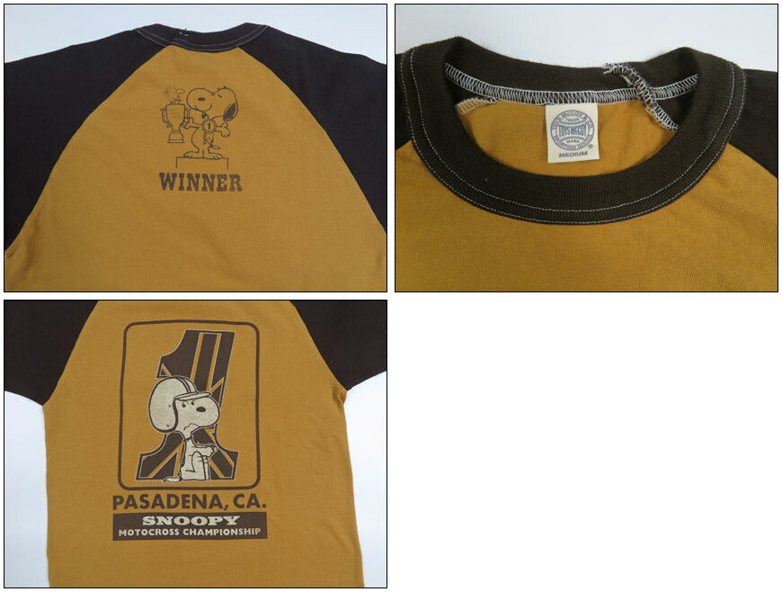トイズマッコイTOYSMcCOYラグランスリーブ5分袖TシャツPEANUTSCROPPEDRAGLANTEESNOOPY