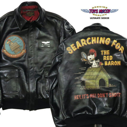トイズマッコイ TOYS McCOY ブラック A-2 レザー フライトジャケット RWA CLOTHING CO. BLACK VER. RED LINING スヌーピー ハンドペイント SNOOPY SEARCHING FOR THE RED BARON ホースハイド 馬革 TMJ2502