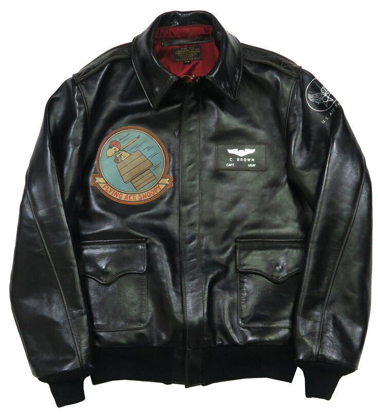 トイズマッコイ TOYS McCOY ブラック A-2 レザー フライトジャケット RWA CLOTHING CO. BLACK VER. RED LINING スヌーピー ハンドペイント SNOOPY SEARCHING FOR THE RED BARON ホースハイド 馬革 TMJ2502