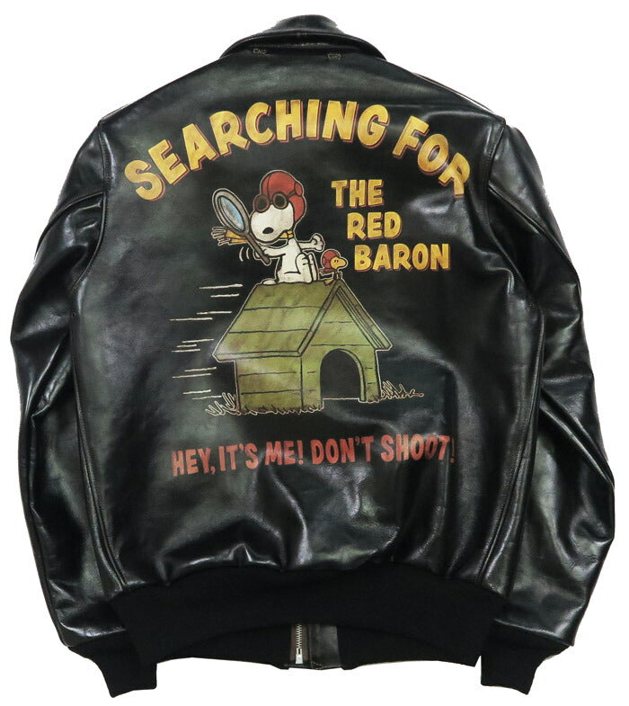 トイズマッコイ TOYS McCOY ブラック A-2 レザー フライトジャケット RWA CLOTHING CO. BLACK VER. RED LINING スヌーピー ハンドペイント SNOOPY SEARCHING FOR THE RED BARON ホースハイド 馬革 TMJ2502