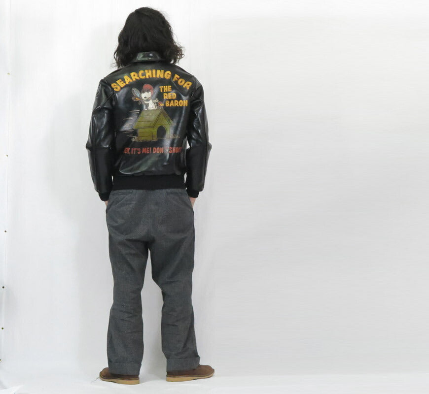トイズマッコイ TOYS McCOY ブラック A-2 レザー フライトジャケット RWA CLOTHING CO. BLACK VER. RED LINING スヌーピー ハンドペイント SNOOPY SEARCHING FOR THE RED BARON ホースハイド 馬革 TMJ2502