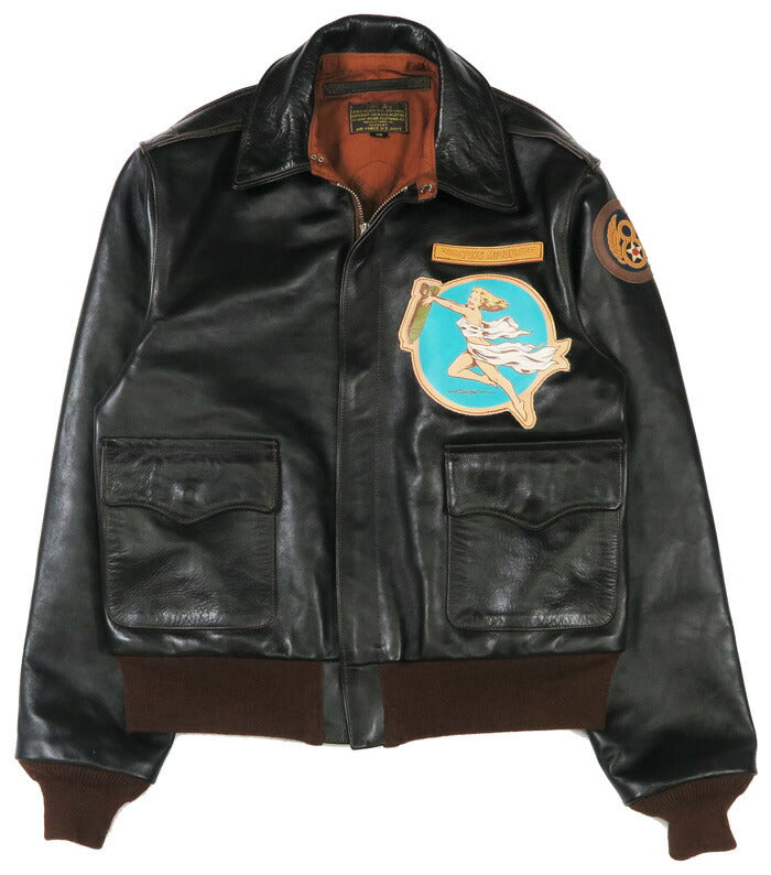 トイズマッコイ TOYS McCOY Chaqueta de vuelo A-2 de cuero ROUGH WEAR CLOTHING CO. FLYING FORTRESS "THE BODY" pintada a mano cuero de caballo TMJ2517