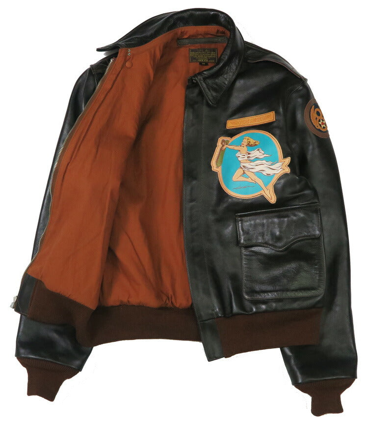 トイズマッコイ TOYS McCOY Chaqueta de vuelo A-2 de cuero ROUGH WEAR CLOTHING CO. FLYING FORTRESS "THE BODY" pintada a mano cuero de caballo TMJ2517