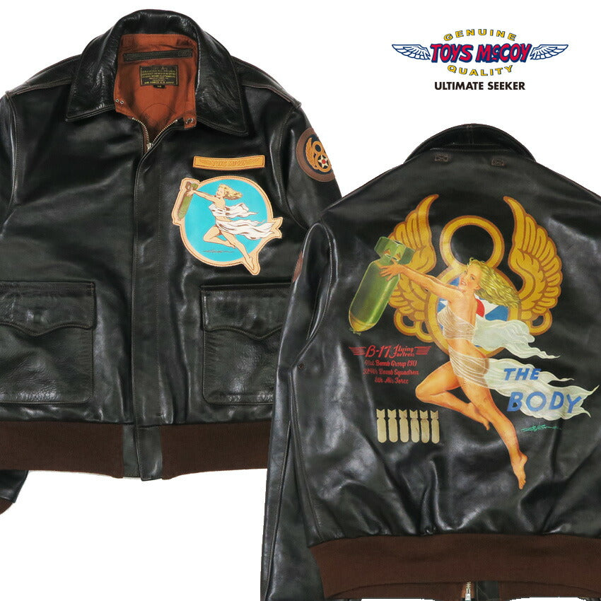 トイズマッコイ TOYS McCOY Chaqueta de vuelo A-2 de cuero ROUGH WEAR CLOTHING CO. FLYING FORTRESS "THE BODY" pintada a mano cuero de caballo TMJ2517