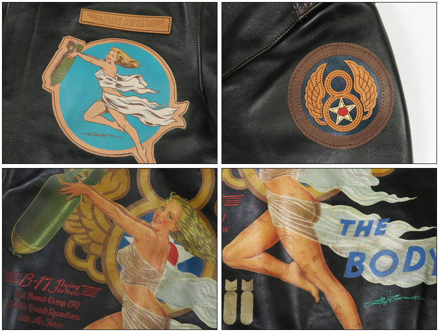 トイズマッコイ TOYS McCOY Chaqueta de vuelo A-2 de cuero ROUGH WEAR CLOTHING CO. FLYING FORTRESS "THE BODY" pintada a mano cuero de caballo TMJ2517