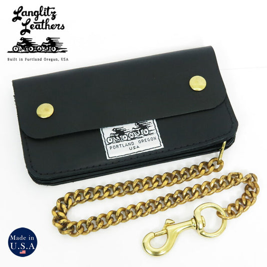 ラングリッツレザーズ Langlitz Leathers Kettingportemonnee Zwart leer Tracker Bikers Lange leren portemonnee leer