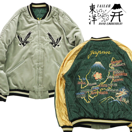 テーラー東洋 テイラー東洋 Tailor Toyo ベロア×キルト サテン スカジャン BLACK EAGLE” × JAPAN MAP ジャケット 50年代中期 ベルベット 別珍 TT15544