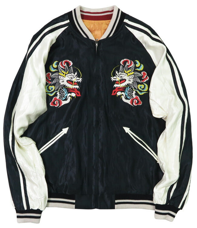 Tailor Toyo テイラー東洋 Reversible Acetat Satin Sukajan WHITE DRAGON × EAGLE Stickjacke TT15682-119
