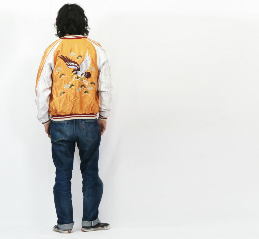 Tailor Toyo テイラー東洋 Reversible Acetat Satin Sukajan WHITE DRAGON × EAGLE Stickjacke TT15682-119