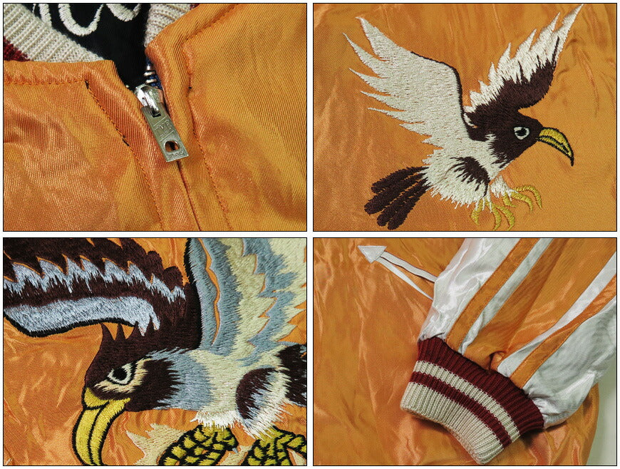 Tailor Toyo テイラー東洋 Reversible Acetat Satin Sukajan WHITE DRAGON × EAGLE Stickjacke TT15682-119