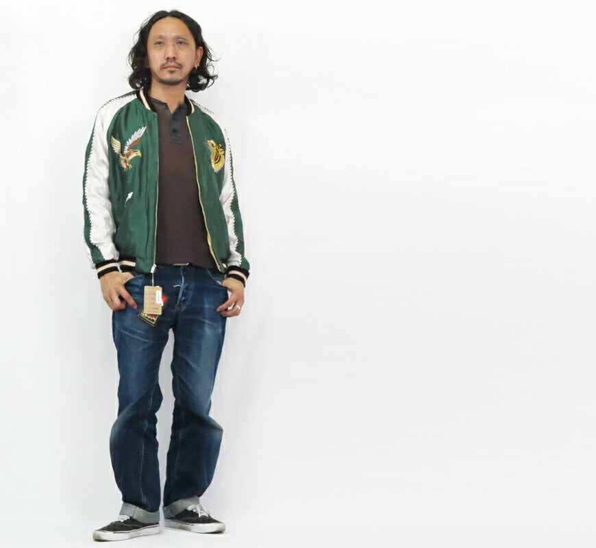 เทเลอร์โตโย เทเลอร์โตโย Tailor Toyo แจ็คเก็ตสกาจังผ้าซาตินกลับด้าน อาเซเตท ROARING TIGER × JAPAN MAP ปัก TT15682-145