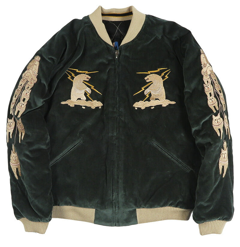 Áo sukajan satin nhung × chần bông Tailor Toyo, POLAR BEAR × ALASKA MAP, áo khoác nhung TT15974-145 【Mẫu mới Thu Đông 2026】