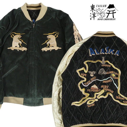 Áo sukajan satin nhung × chần bông Tailor Toyo, POLAR BEAR × ALASKA MAP, áo khoác nhung TT15974-145 【Mẫu mới Thu Đông 2026】