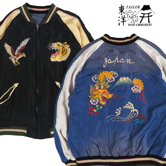 Tailor Toyo áo khoác sukajan satin acetate hai mặt ROARING TIGER × OLD DRAGON, mẫu hiệu ứng cũ, xử lý kiểu đã qua sử dụng, thêu TT15976-119【Mẫu mới Thu Đông 2026】