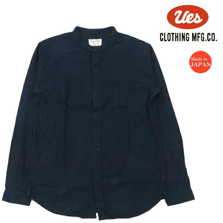 UES ウエス Dobby Indigo Stehkragen Hemd Langarm 502505