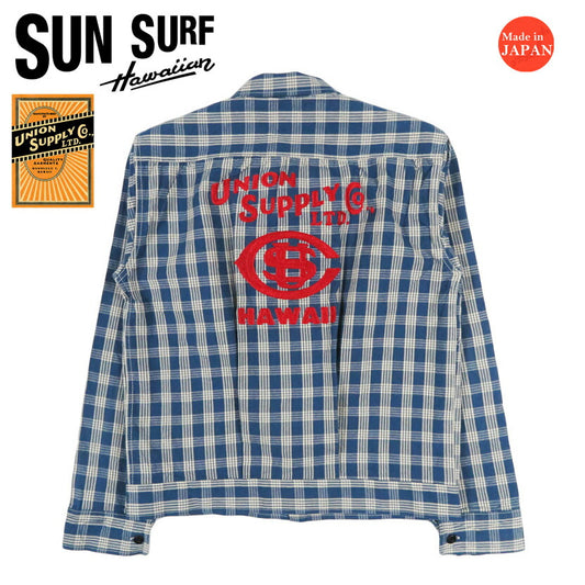 サンサーフ SUN SURF ユニオンサプライ 長袖 パラカチェックシャツ  UNION SUPPLY PALAKA CHECK SHIRT BLOUSE W/chain emb'd ハワイアンワークウェア US15902 【2026年春夏新作】