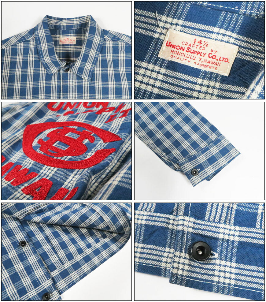 サンサーフ SUN SURF ユニオンサプライ 長袖 パラカチェックシャツ  UNION SUPPLY PALAKA CHECK SHIRT BLOUSE W/chain emb'd ハワイアンワークウェア US15902 【2026年春夏新作】