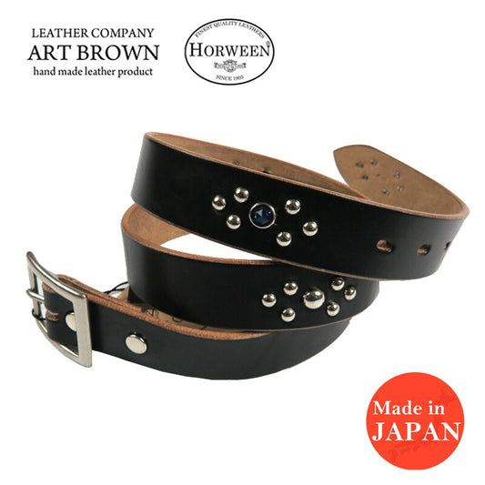ART BROWN アートブラウン ホーウィン社 クロムエクセル レザー ロング ベルト ブラススタッズ コンチョ 本革 VDB30169AB 【2026年春夏新作】