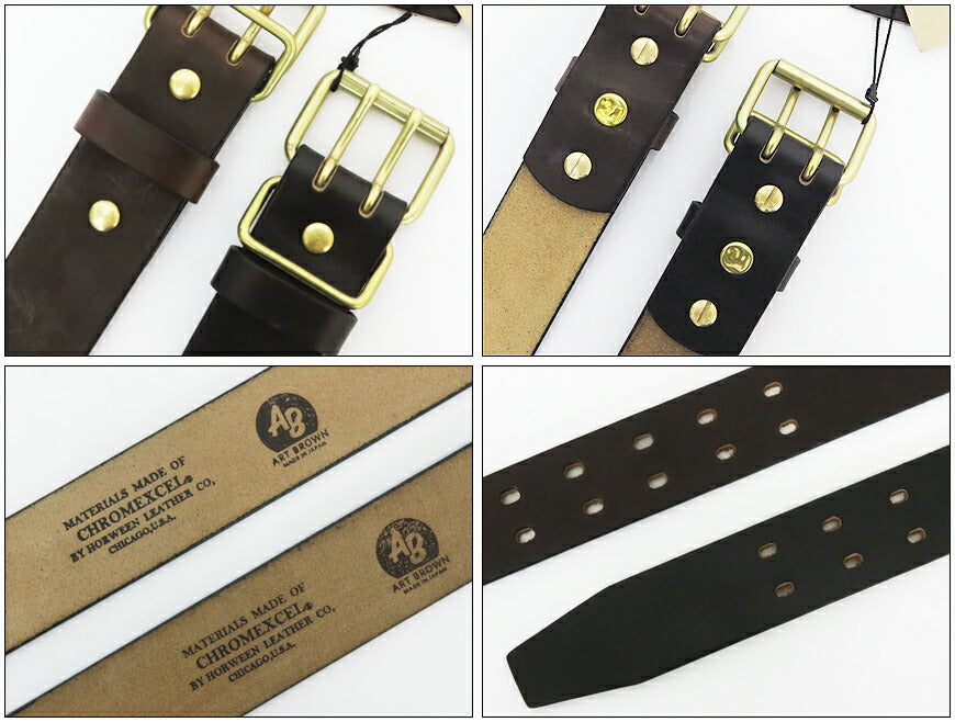ART BROWN アートブラウン Horween Chromexcel Leder 40mm Doppelstift-Gürtel VGB40104AB