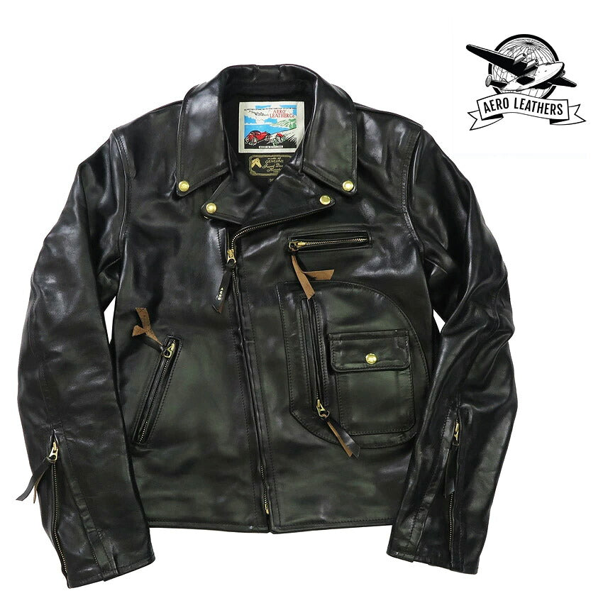 【即納在庫】エアロレザー AERO LEATHER ライダースジャケット VINCENT ヴィンセント ホーウィン社 フロントクォーターホースハイド 馬革 ブラック 38