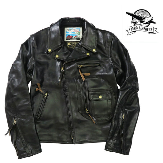 【即納在庫】エアロレザー AERO LEATHER ライダースジャケット VINCENT ヴィンセント ホーウィン社 フロントクォーターホースハイド 馬革 ブラック 38