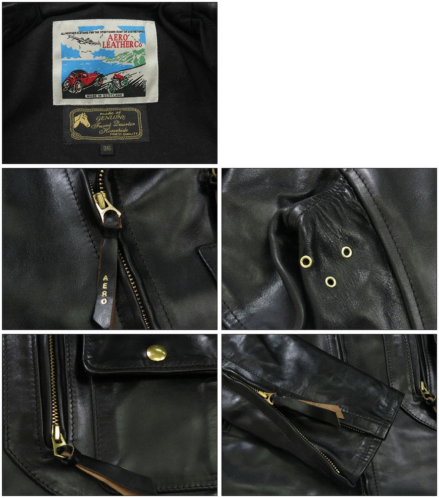 【即納在庫】エアロレザー AERO LEATHER ライダースジャケット VINCENT ヴィンセント ホーウィン社 フロントクォーターホースハイド 馬革 ブラック 38