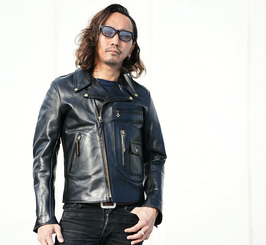 【即納在庫】エアロレザー AERO LEATHER ライダースジャケット VINCENT ヴィンセント ホーウィン社 フロントクォーターホースハイド 馬革 ブラック 38